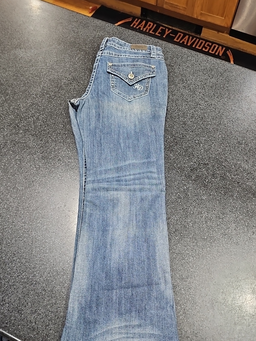 Harley-Davidson Women's Light Blue Bootcut Jeans with Embroidered Pocket